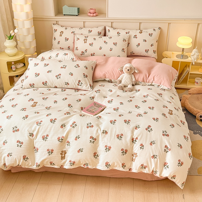 91家纺网 家纺一手货源 找家纺 梦之岛 2024新款A类母婴级泡泡棉皱皱纱碎花四件套 舒雅