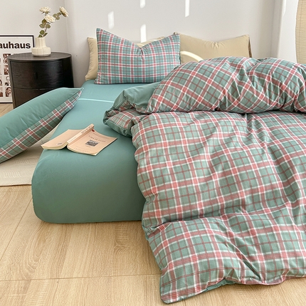 家贝爱 2024新款简约轻奢水洗棉四件套 芒果格