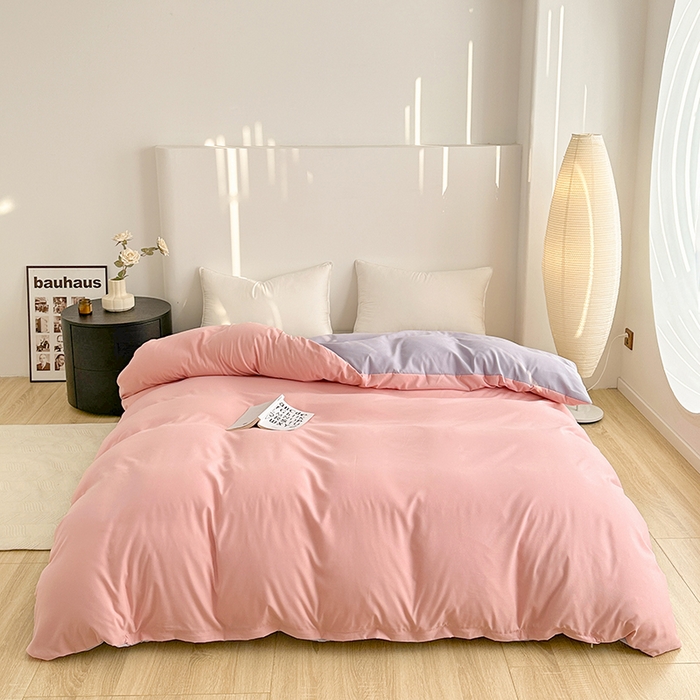 91家纺网 家纺一手货源 找家纺 家贝爱 2024新款简约轻奢水洗棉四件套 粉玉紫灰