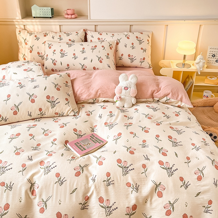 91家纺网 家纺一手货源 找家纺 梦之岛 2024新款A类母婴级泡泡棉皱皱纱碎花四件套 莉娅