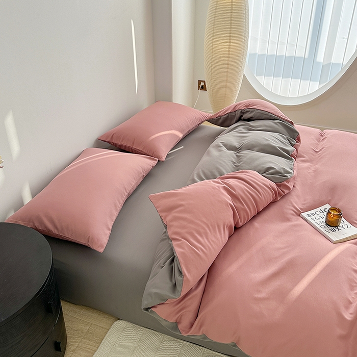 91家纺网 家纺一手货源 找家纺 家贝爱 2024新款简约轻奢水洗棉四件套 豆沙灰