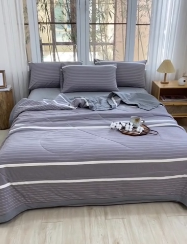 91家纺网 家纺一手货源 找家纺 柠萌 新款全棉色织水洗棉棉花夏被四件套里外全棉夏凉被 宽双线冷灰