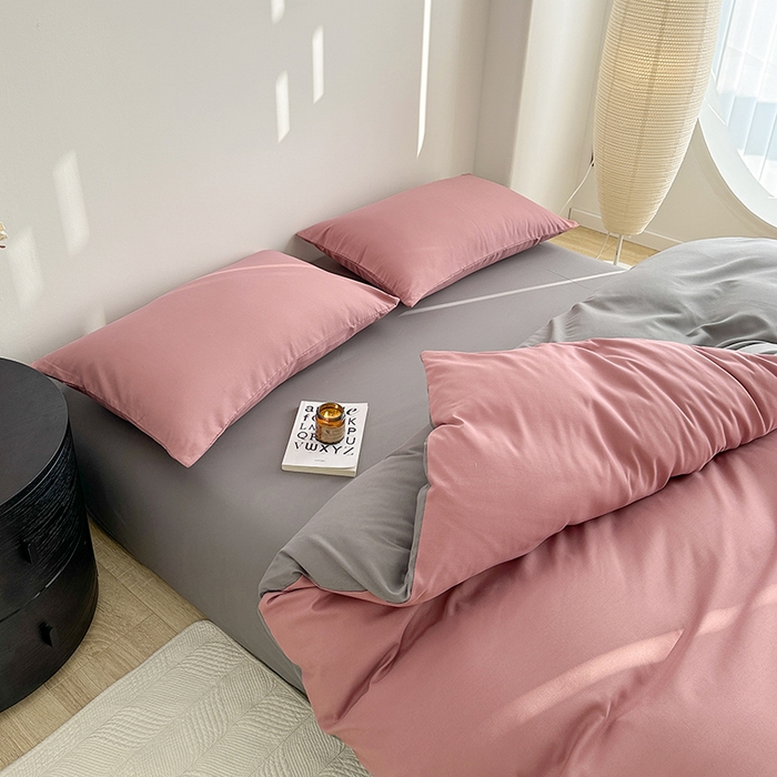 91家纺网 家纺一手货源 找家纺 家贝爱 2024新款简约轻奢水洗棉四件套 豆沙灰