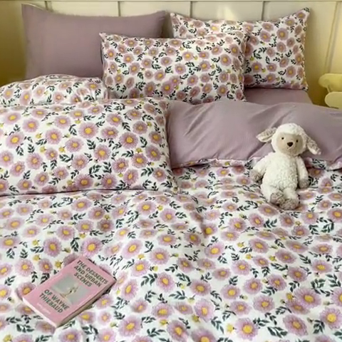 91家纺网 家纺一手货源 找家纺 梦之岛 2024新款A类母婴级泡泡棉皱皱纱碎花四件套 浅汐