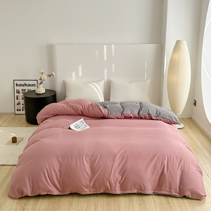 91家纺网 家纺一手货源 找家纺 家贝爱 2024新款简约轻奢水洗棉四件套 豆沙灰