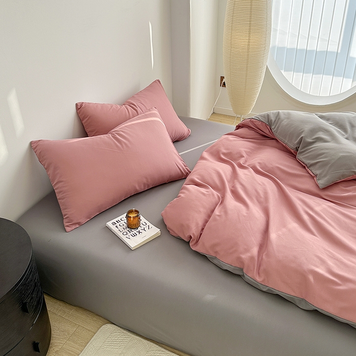 91家纺网 家纺一手货源 找家纺 家贝爱 2024新款简约轻奢水洗棉四件套 豆沙灰