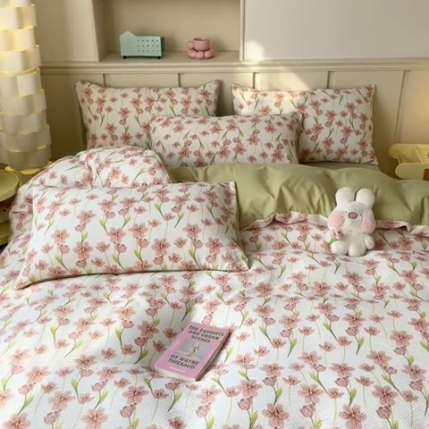 91家纺网 家纺一手货源 找家纺 梦之岛 2024新款A类母婴级泡泡棉皱皱纱碎花四件套 初暖