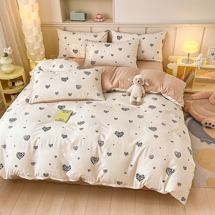 91家纺网 家纺一手货源 找家纺 梦之岛 2024新款A类母婴级泡泡棉皱皱纱碎花四件套 心语