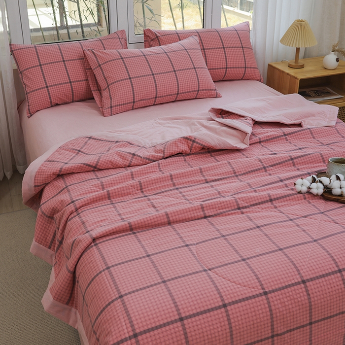 91家纺网 家纺一手货源 找家纺 柠萌 新款全棉色织水洗棉棉花夏被四件套里外全棉夏凉被 瓦尔粉