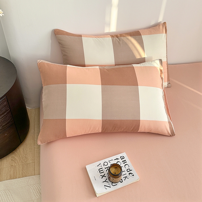 91家纺网 家纺一手货源 找家纺 家贝爱 2024新款简约轻奢水洗棉四件套 粉玉大格