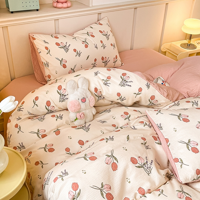 91家纺网 家纺一手货源 找家纺 梦之岛 2024新款A类母婴级泡泡棉皱皱纱碎花四件套 莉娅