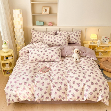 91家纺网 家纺一手货源 找家纺 梦之岛 2024新款A类母婴级泡泡棉皱皱纱碎花四件套 紫薰