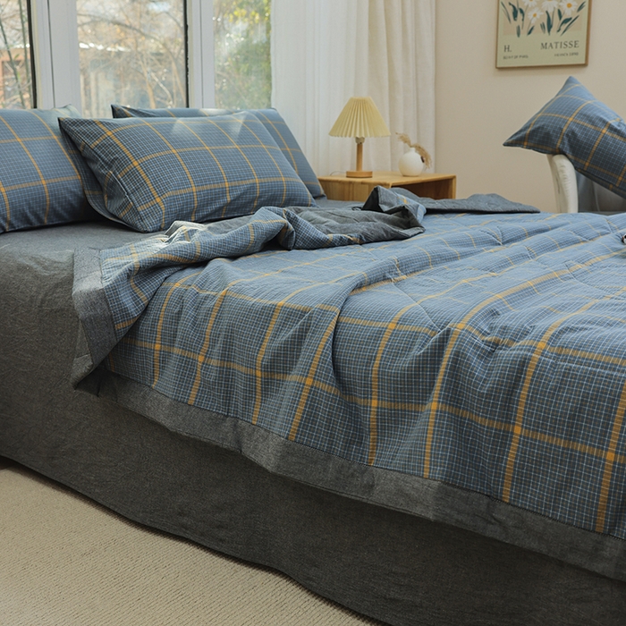 91家纺网 家纺一手货源 找家纺 柠萌 新款全棉色织水洗棉棉花夏被四件套里外全棉夏凉被 瓦尔灰