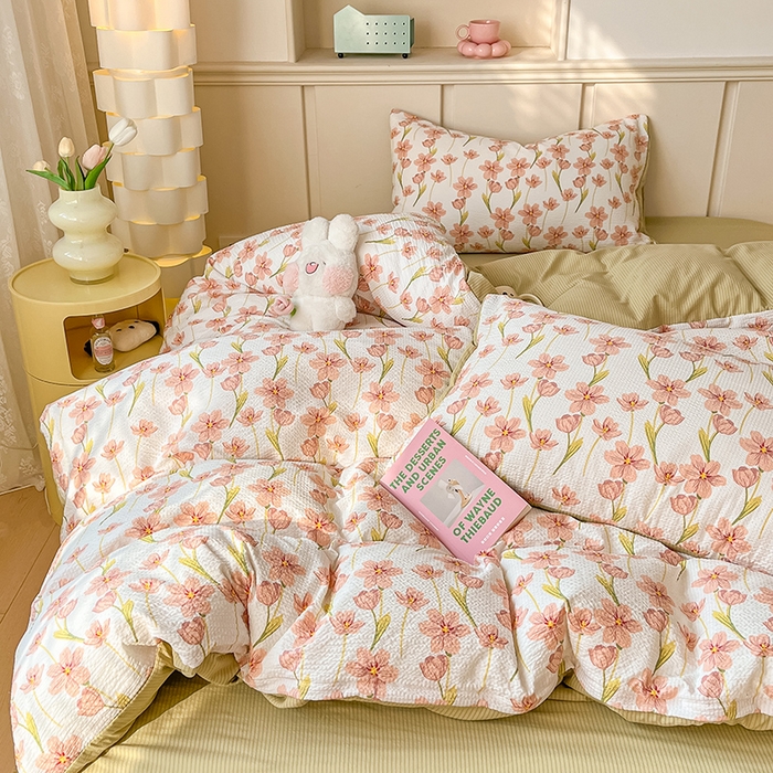 91家纺网 家纺一手货源 找家纺 梦之岛 2024新款A类母婴级泡泡棉皱皱纱碎花四件套 初暖