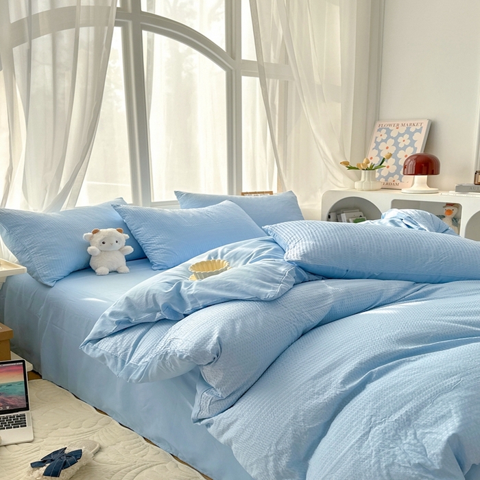 91家纺网 家纺一手货源 找家纺 啊雅家居 2025新款轻奢韩式无边款华夫格四件套 无边款-梦幻兰