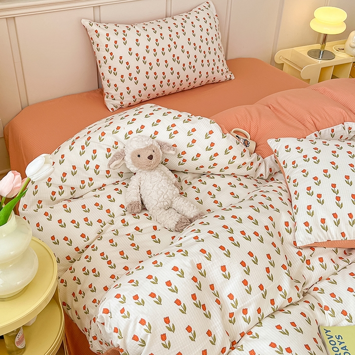 91家纺网 家纺一手货源 找家纺 梦之岛 2024新款A类母婴级泡泡棉皱皱纱碎花四件套 拾秋