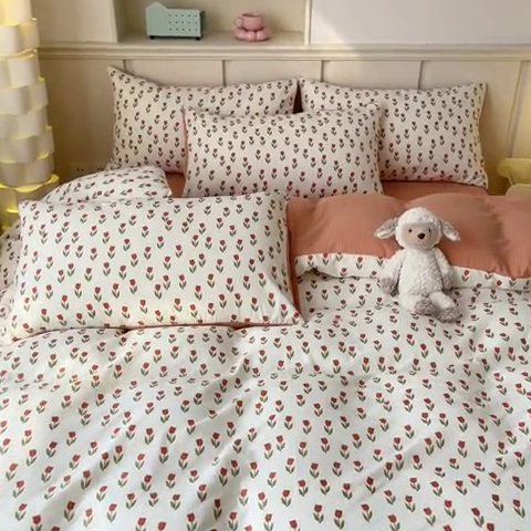 91家纺网 家纺一手货源 找家纺 梦之岛 2024新款A类母婴级泡泡棉皱皱纱碎花四件套 拾秋