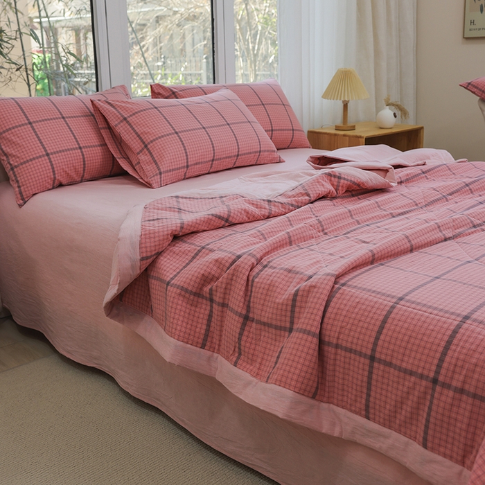 91家纺网 家纺一手货源 找家纺 柠萌 新款全棉色织水洗棉棉花夏被四件套里外全棉夏凉被 瓦尔粉