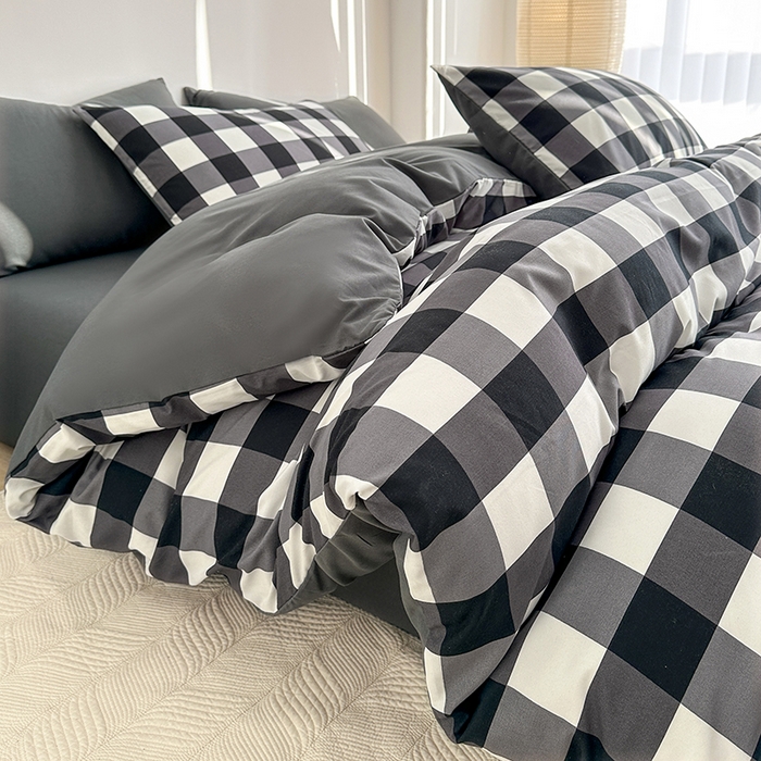 91家纺网 家纺一手货源 找家纺 家贝爱 2024新款简约轻奢水洗棉四件套 黑白中格