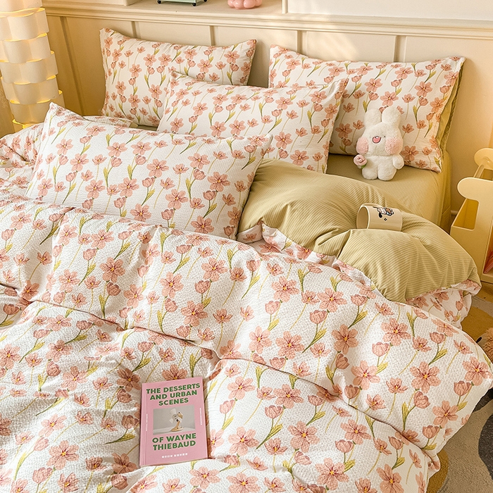 91家纺网 家纺一手货源 找家纺 梦之岛 2024新款A类母婴级泡泡棉皱皱纱碎花四件套 初暖