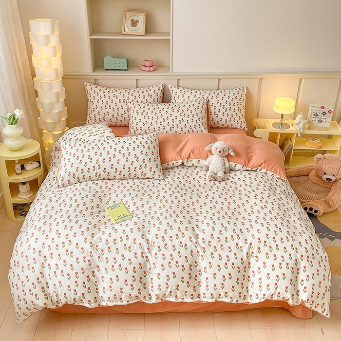 91家纺网 家纺一手货源 找家纺 梦之岛 2024新款A类母婴级泡泡棉皱皱纱碎花四件套 拾秋