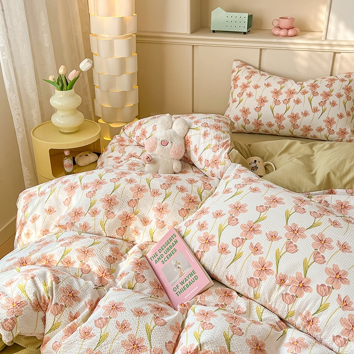 91家纺网 家纺一手货源 找家纺 梦之岛 2024新款A类母婴级泡泡棉皱皱纱碎花四件套 初暖