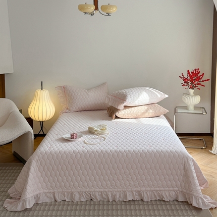 诗黛尔 2024春夏新款水洗棉夹棉床盖三件套系列-浪漫花语 浪漫花园-粉