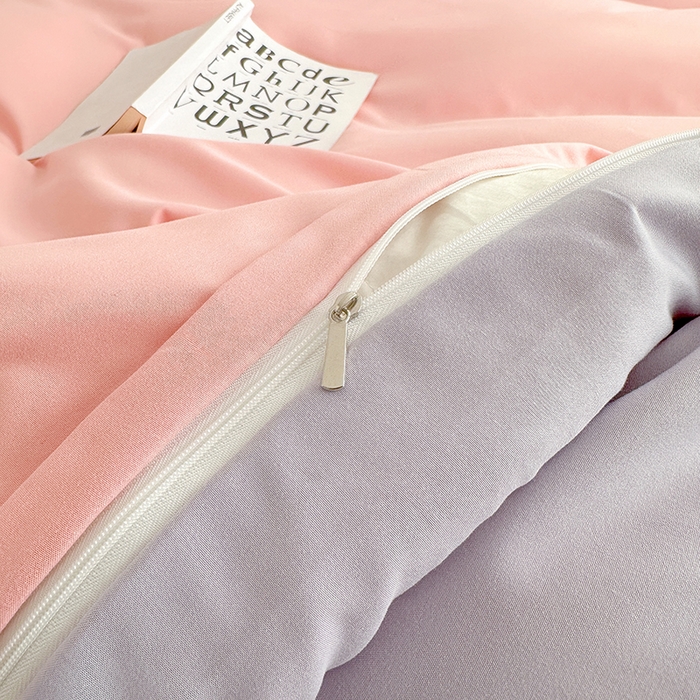 91家纺网 家纺一手货源 找家纺 家贝爱 2024新款简约轻奢水洗棉四件套 粉玉紫灰