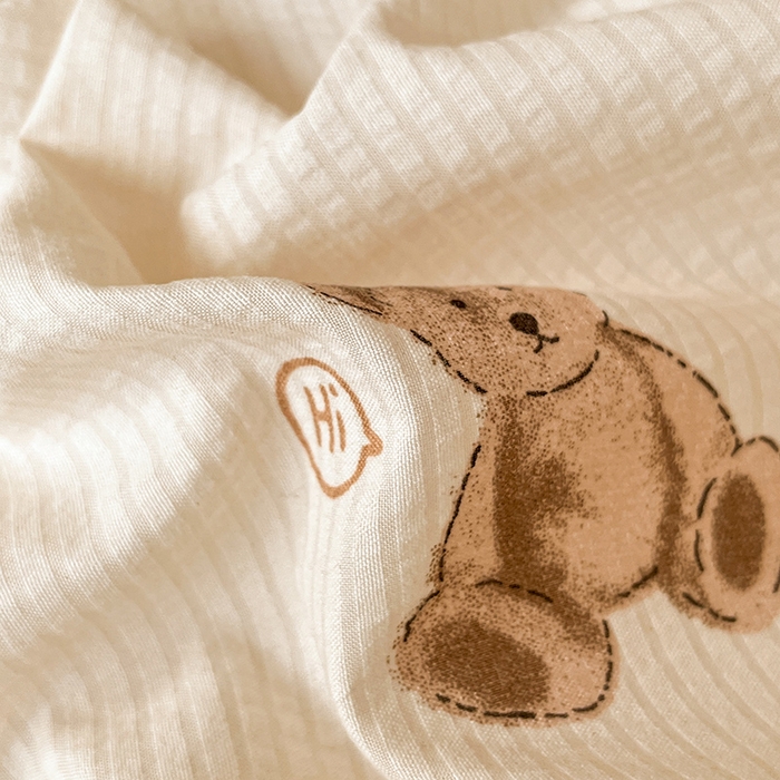 91家纺网 家纺一手货源 找家纺 梦之岛 2024新款A类母婴级泡泡棉皱皱纱碎花四件套 啵啵熊