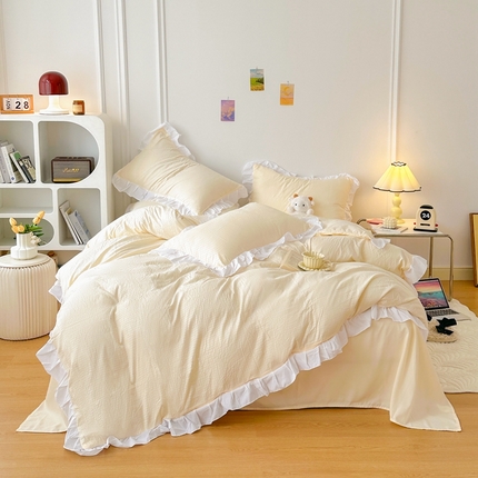 91家纺网 家纺一手货源 找家纺 （总）啊雅家居 2025新款轻奢韩式花边款华夫格四件套