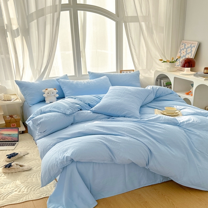 91家纺网 家纺一手货源 找家纺 啊雅家居 2025新款轻奢韩式无边款华夫格四件套 无边款-梦幻兰