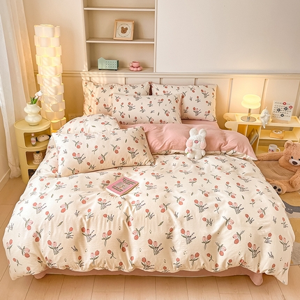 91家纺网 家纺一手货源 找家纺 梦之岛 2024新款A类母婴级泡泡棉皱皱纱碎花四件套 莉娅