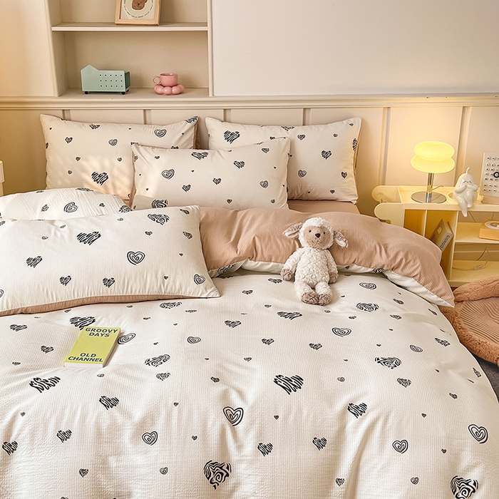 91家纺网 家纺一手货源 找家纺 梦之岛 2024新款A类母婴级泡泡棉皱皱纱碎花四件套 心语