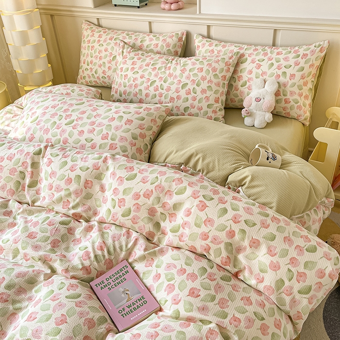 91家纺网 家纺一手货源 找家纺 梦之岛 2024新款A类母婴级泡泡棉皱皱纱碎花四件套 寻梦