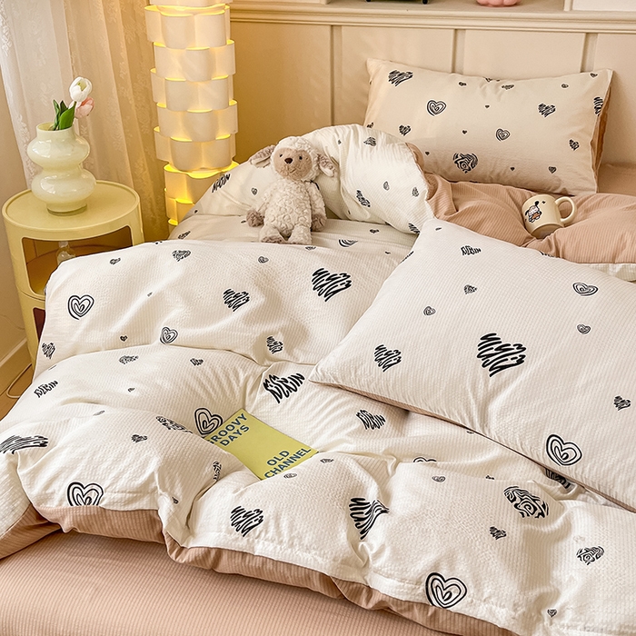 91家纺网 家纺一手货源 找家纺 梦之岛 2024新款A类母婴级泡泡棉皱皱纱碎花四件套 心语