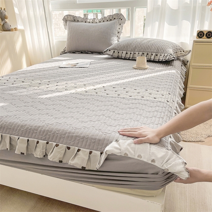 宜凡家纺 2024新品全棉夹棉花边床笠三件套-心情 心情 烟灰