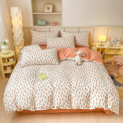 91家纺网 家纺一手货源 找家纺 梦之岛 2024新款A类母婴级泡泡棉皱皱纱碎花四件套 拾秋