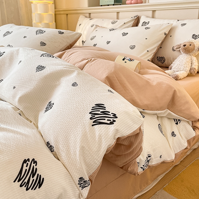 91家纺网 家纺一手货源 找家纺 梦之岛 2024新款A类母婴级泡泡棉皱皱纱碎花四件套 心语