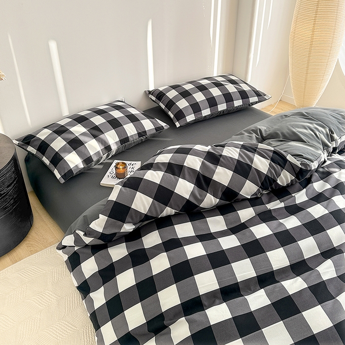 91家纺网 家纺一手货源 找家纺 家贝爱 2024新款简约轻奢水洗棉四件套 黑白中格