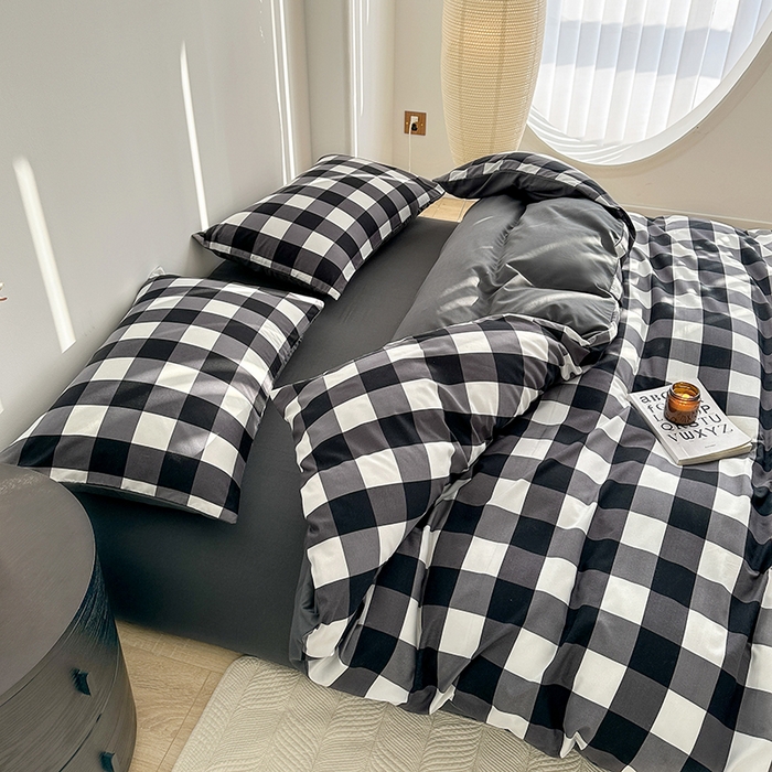 91家纺网 家纺一手货源 找家纺 家贝爱 2024新款简约轻奢水洗棉四件套 黑白中格