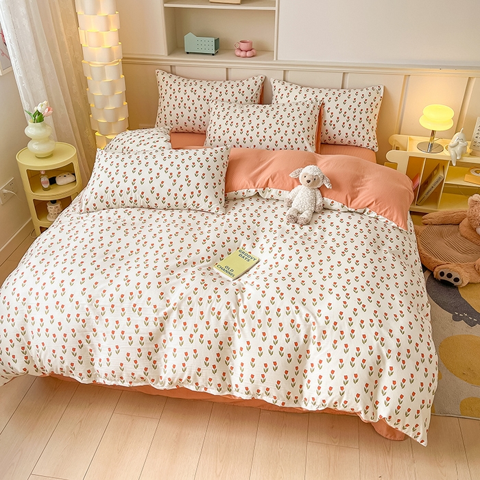 91家纺网 家纺一手货源 找家纺 梦之岛 2024新款A类母婴级泡泡棉皱皱纱碎花四件套 拾秋