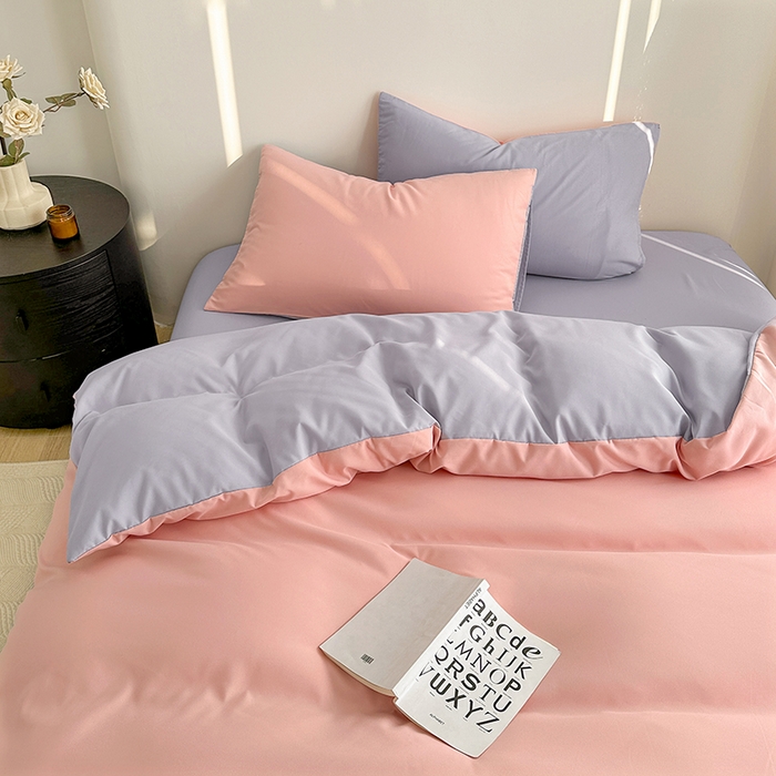 91家纺网 家纺一手货源 找家纺 家贝爱 2024新款简约轻奢水洗棉四件套 粉玉紫灰