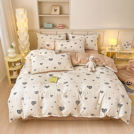 91家纺网 家纺一手货源 找家纺 梦之岛 2024新款A类母婴级泡泡棉皱皱纱碎花四件套 心语