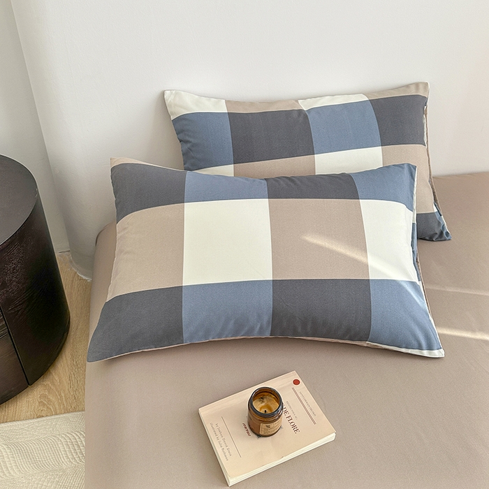 91家纺网 家纺一手货源 找家纺 家贝爱 2024新款简约轻奢水洗棉四件套 蓝大格