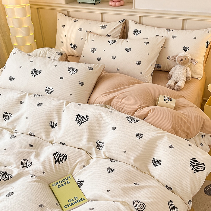 91家纺网 家纺一手货源 找家纺 梦之岛 2024新款A类母婴级泡泡棉皱皱纱碎花四件套 心语