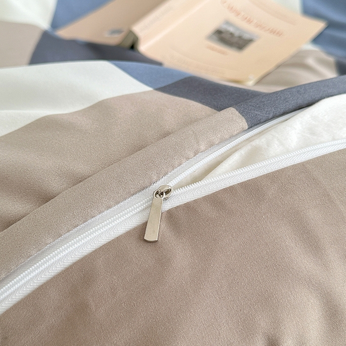 91家纺网 家纺一手货源 找家纺 家贝爱 2024新款简约轻奢水洗棉四件套 蓝大格