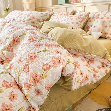 梦之岛 2024新款A类母婴级泡泡棉皱皱纱碎花四件套 初暖