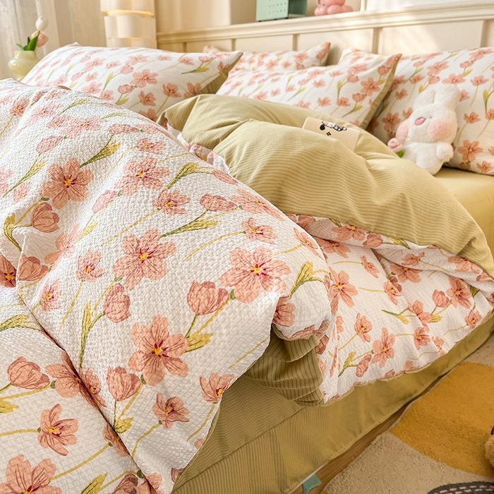 91家纺网 家纺一手货源 找家纺 梦之岛 2024新款A类母婴级泡泡棉皱皱纱碎花四件套 初暖