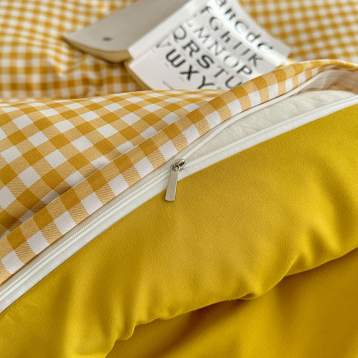 91家纺网 家纺一手货源 找家纺 家贝爱 2024新款简约轻奢水洗棉四件套 黄小格