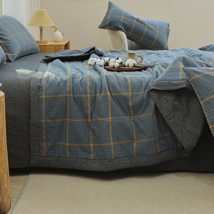 91家纺网 家纺一手货源 找家纺 柠萌 新款全棉色织水洗棉棉花夏被四件套里外全棉夏凉被 瓦尔灰